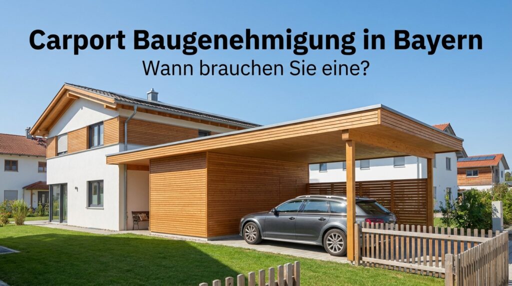 Moderner Holzcarport neben einem Einfamilienhaus in Bayern
