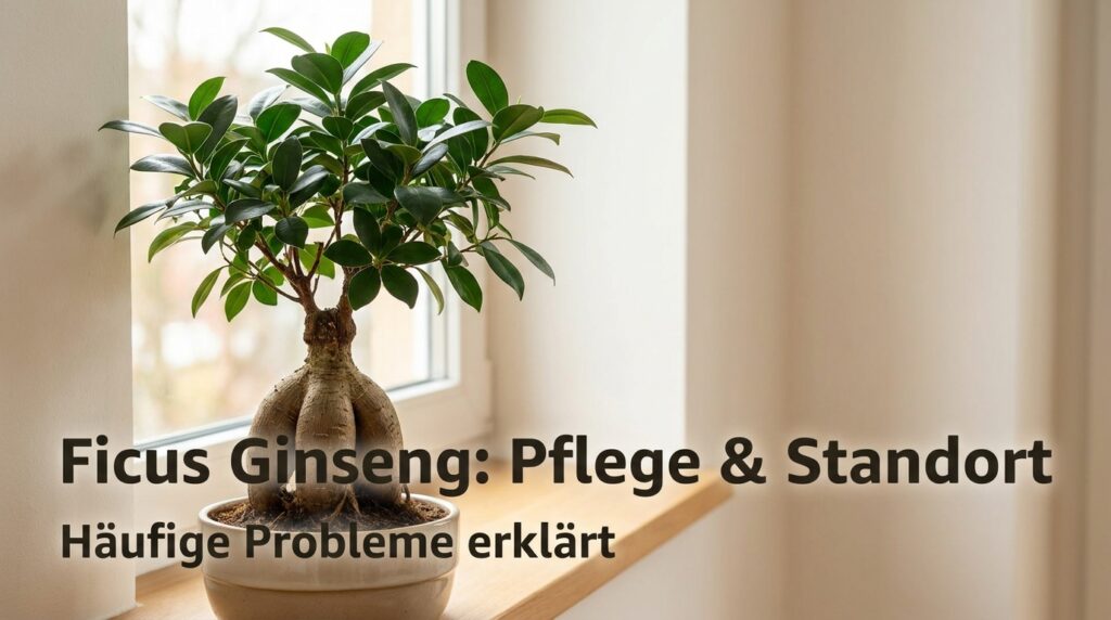 Ficus Ginseng: Pflege, Standort und häufige Probleme Gesunder Ficus Ginseng mit dickem Wurzelstamm auf einer Fensterbank