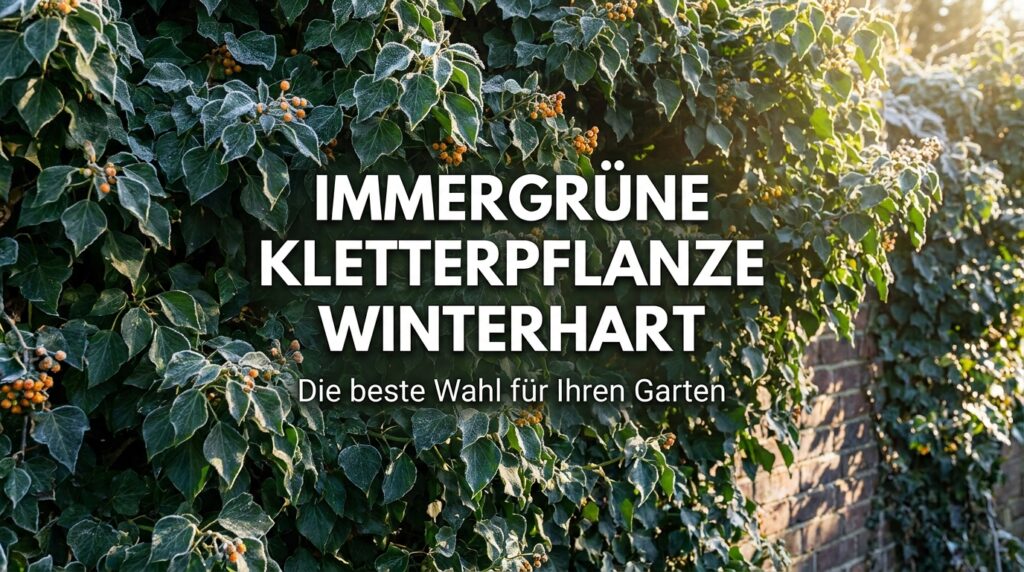 Immergrüne Kletterpflanze winterhart kaufen – worauf achten Dichte immergrüne Efeuwand mit leichtem Frost im winterlichen Garten