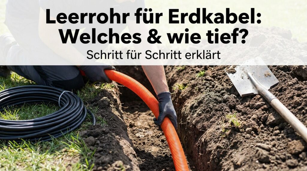 Oranges Kabelschutzrohr wird in einen Graben im Garten verlegt