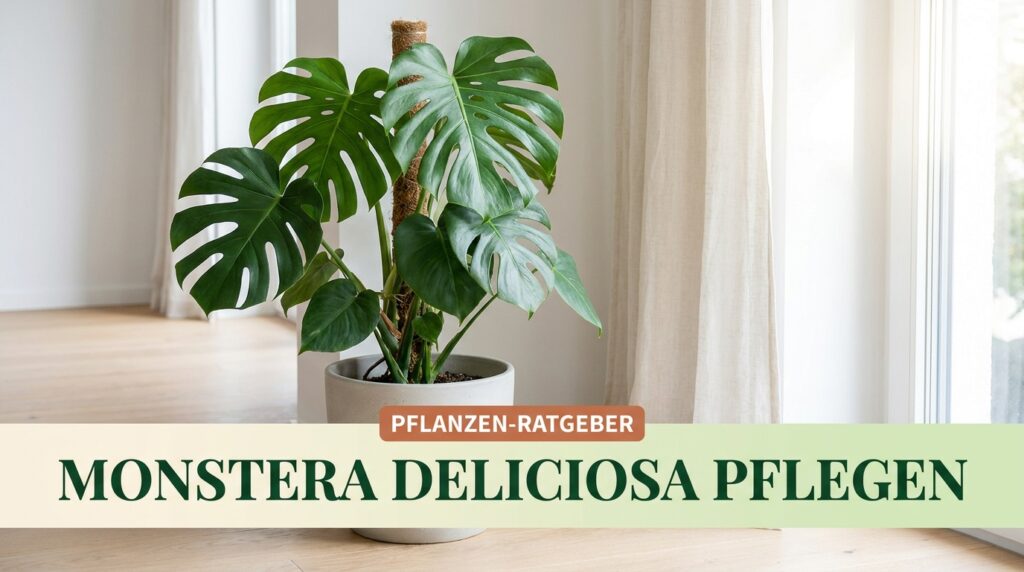 Monstera deliciosa: Pflege, Standort und Giftigkeit Monstera deliciosa mit großen Blattfenstern im hellen Wohnzimmer