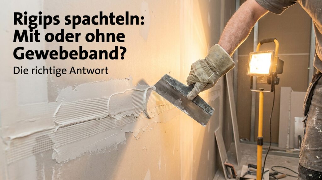 Handwerker verspachtelt eine Rigipsfuge mit Gewebeband