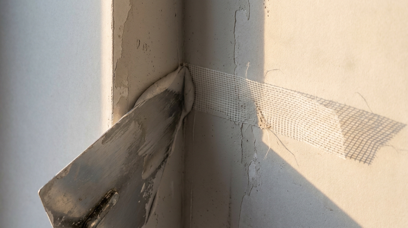 Eckspachtel verstärkt eine Innenecke mit Gewebeband
