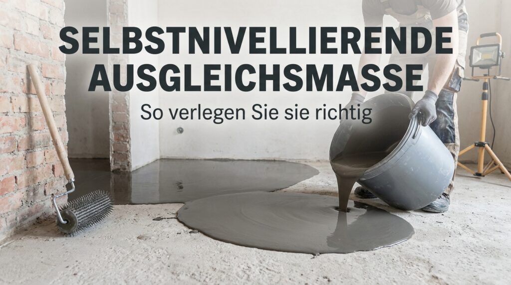 Graue selbstnivellierende Ausgleichsmasse wird auf einen Betonboden gegossen