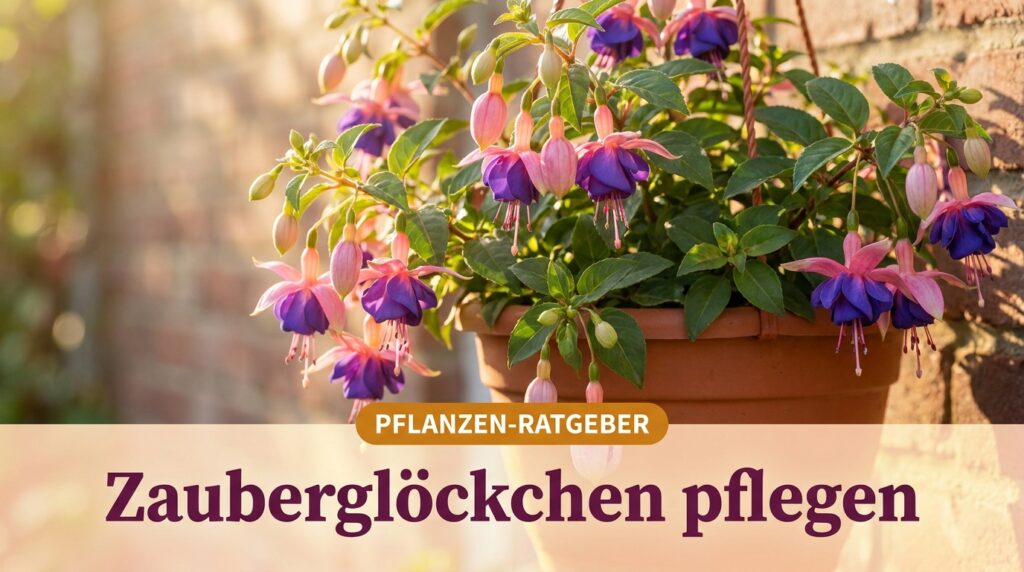Zauberglöckchen (Fuchsia) pflanzen und pflegen Zauberglöckchen (Fuchsia) mit hängenden Blüten im Blumenkorb